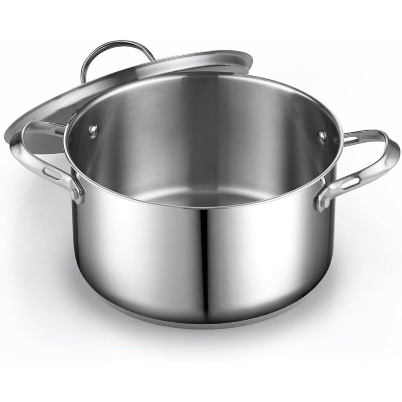 Marmite standard en acier inoxydable de 12 pintes avec couvercle, grande marmite pour pâtes, soupe, spaghetti, marmite avec chauffage uniforme, allant au four et au lave-vaisselle, batterie de cuisine compatible avec induction