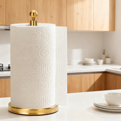 Porte-serviettes en papier lesté avec base stable pour le déchirage à une main, support de comptoir en acier inoxydable doré brossé pour la cuisine et la salle de bain