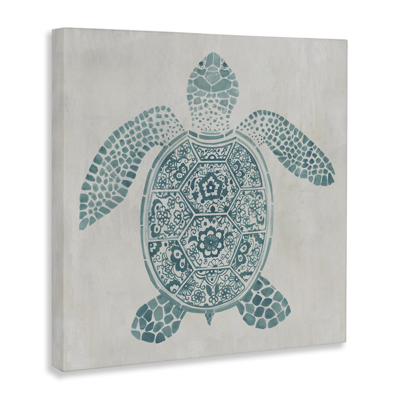 Art mural méditerranéen à motif de tortues, par Hannah Dawson, H 30 po x l 30 po