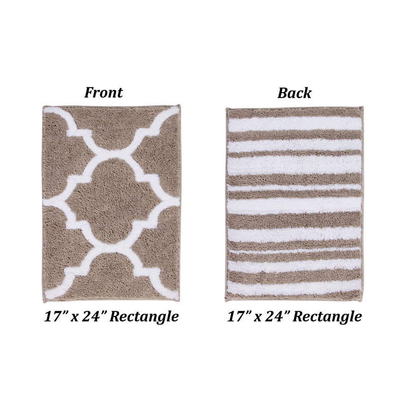 Tapis de bain réversible de la collection Marrakesh, tapis de bain lavable à la machine, Beige, 17 po x 24 po