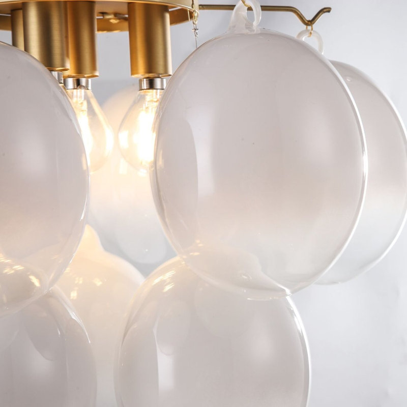 Globo - 4-Light Semi-Flush Mount - Glass/Brass, Milky White