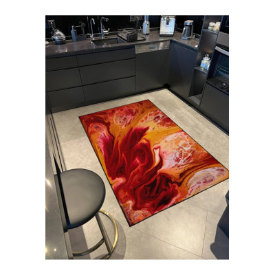 Flame-Themed Patterned Woven Base And Washable Carpet