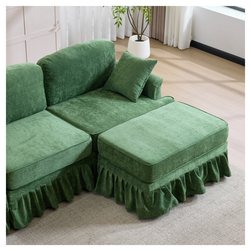 Canapé modulaire 103,15 po avec jupe à volants amovible en chenille verte