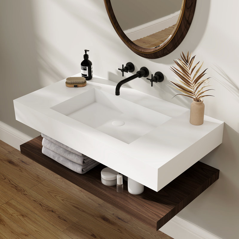 Lavabo de salle de bain rectangulaire à surface solide 18,7 po FRALIMK, null
