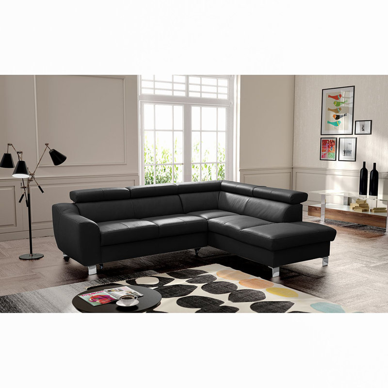 Italian Leather Sleeper Sectional with Pull Out Bed & Storage & Adjustable Headrests from Europe Pewamo, Orienté à droite
