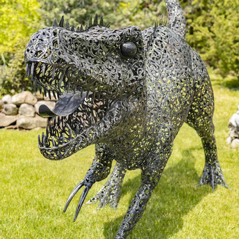 7.33ft Tall Black-Bronze Metal Tyrannosaurus Rex Garden Statue