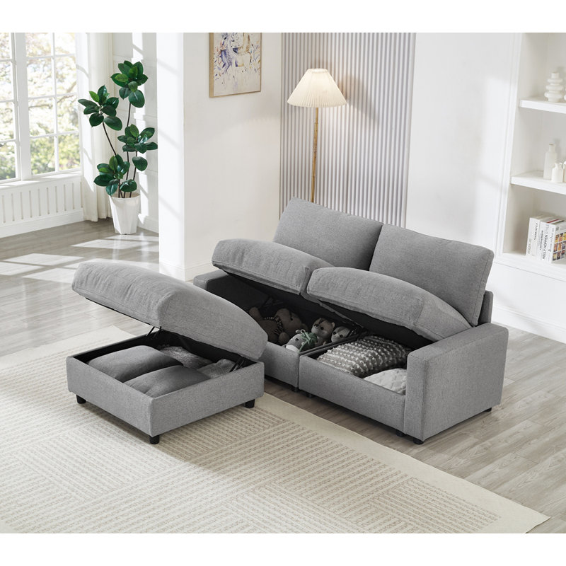 Modular Sectional Sofa,3 Storages L-Shaped polyester Fabric Sectional Couches for Living Room,2-Seater Cloud Couches with Ottoman,Flexible Combination Modern Deep Seat Sofa