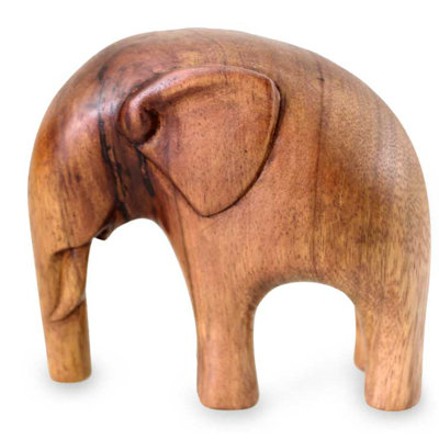 Sculpture en bois artisanal moderne éléphant Begona