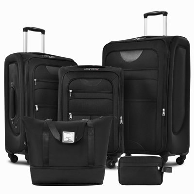 Sac de voyage extensible pour bagage et sac de voyage 3 pièces - léger, verrou de sécurité, roues pivotantes, noir avec pièces