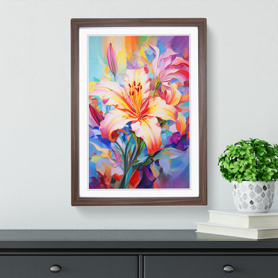 Lily Flower Abstract - Single Picture Frame Print on Wood