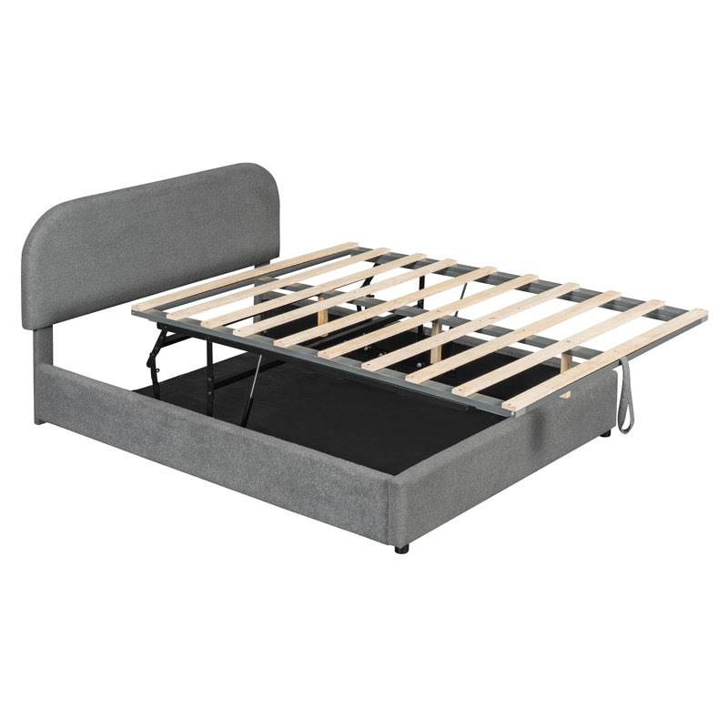 Lit plateforme pratique avec rangement hydraulique, aspect gris, revêtement élégant et doux, Lit double