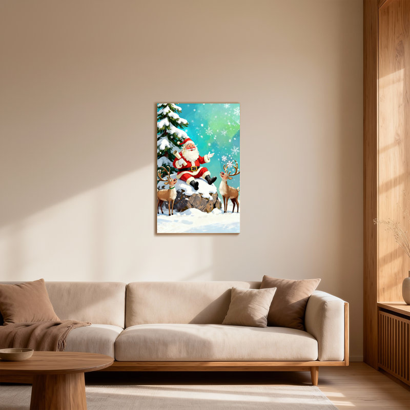 Noël père Noël avec renne dans un paysage enneigé, H 36 po x l 24 po
