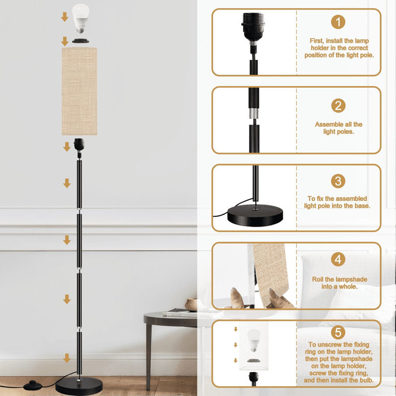 Lampe sur pied en toile naturelle de couleur beige à intensité variable moderne avec télécommande et pédale abat-jour abat-jour grand poteau d'angle pour le salon, la chambre et le bureau