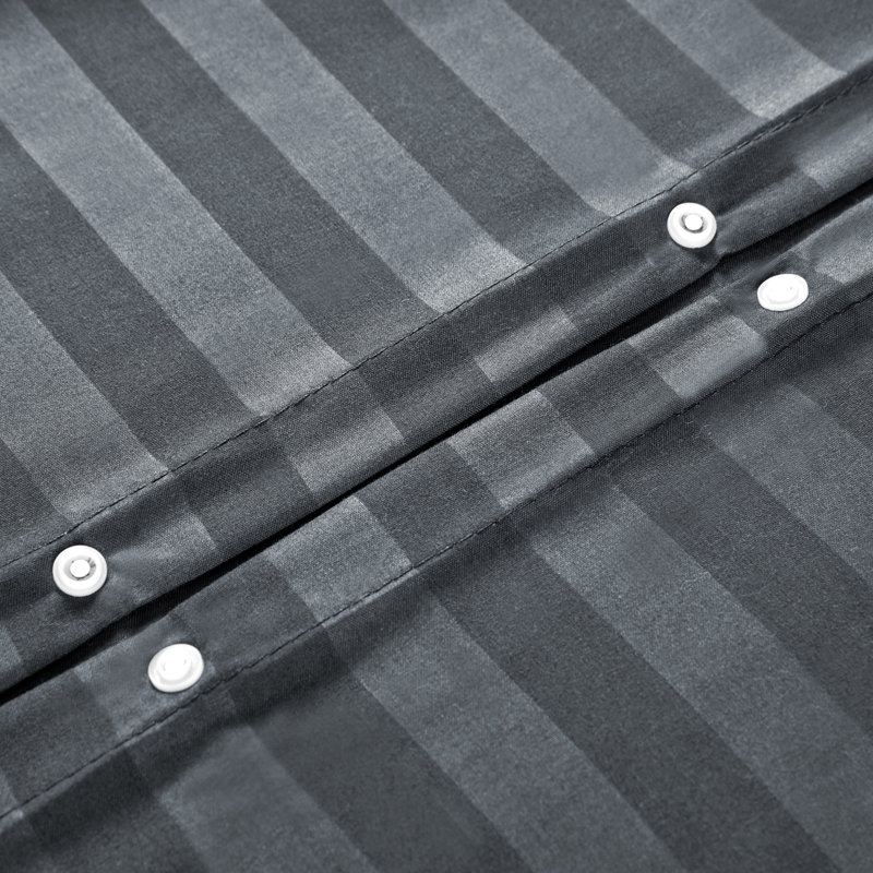 Microfiber Striped Bedding with Pillowcases, Charcoal, Double Duvet Cover + 2 Standard Pillowcases