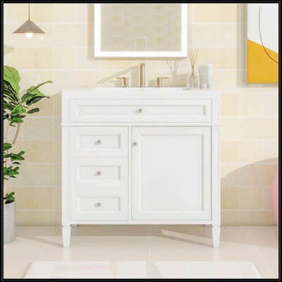 36 Inch Modern Bathroom Vanity With Top Sink, Spacious Storage, And Soft-Close Drawers For Enhanced Functionality