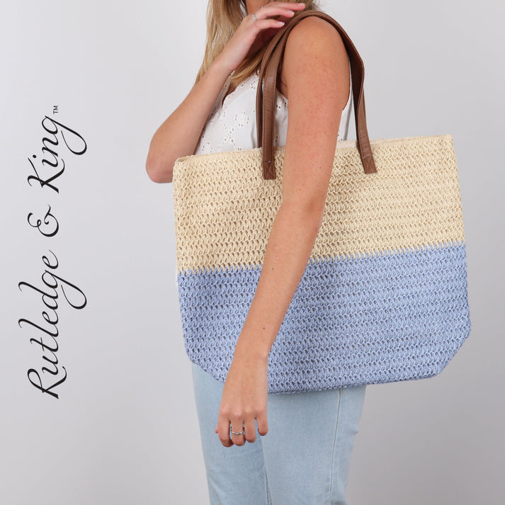 Sac fourre-tout pique-nique en paille - simple, Écume de mer, 1