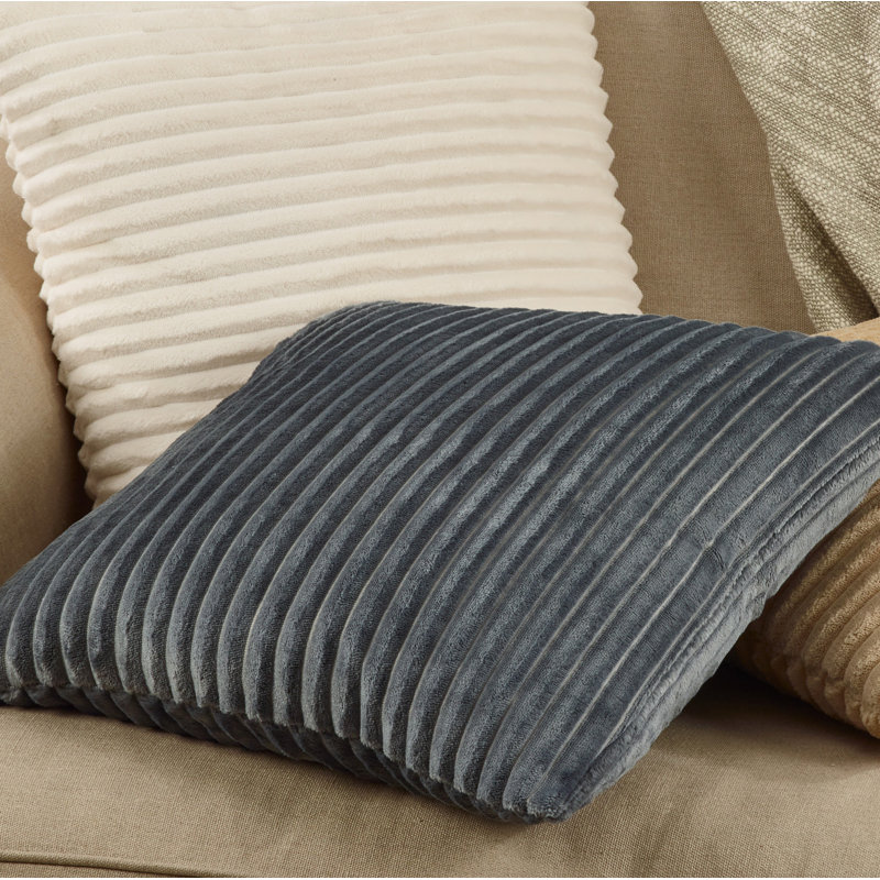 Gray Ribbed Faux Rabbit Fur 18" Decorative Pillow