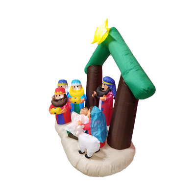 6 Foot Tall Lighted Christmas Inflatable Nativity Scene Manger Set with Three Kings Sheep Stable Indoor / Outdoor Holiday Blow Up Yard Garden Decoration