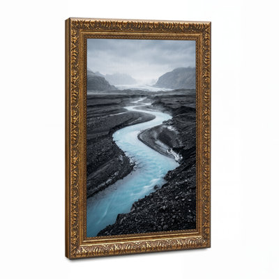 «Winding Turquoise River in Dark Rocky Landscape», art mural