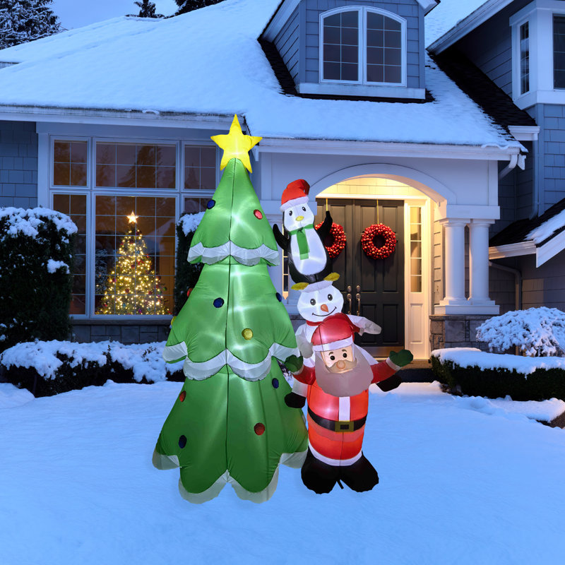 LED Lighted Inflatable Christmas Tree With Santa And Friends Outdoor Decoration - 8.25'