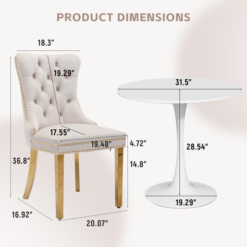 Round Dining Table Sets with 2 chairs, White, White/Gold