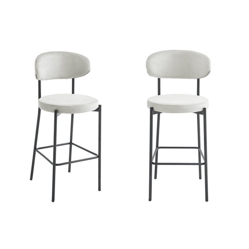 Upholstered Counter Stool with Metal Frame, Cream