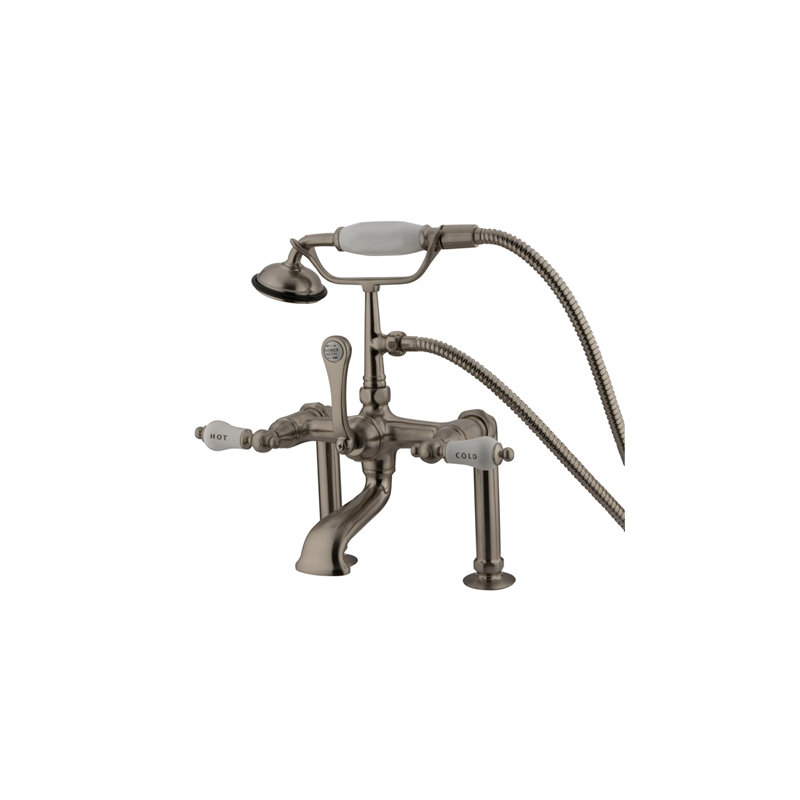 Hot Springs Triple Handle Wall Mounted Clawfoot Tub Faucet with Handshower, Brushed Nickel