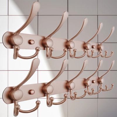 Heavy Duty Wall Mounted Coat Rack With 5 Triple Hooks, Stainless Steel For Entryway (Rose Gold, 2-Pack)
