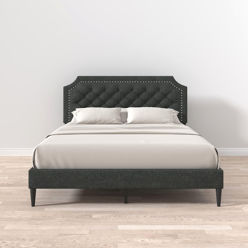 Asenet Upholstered Platform Bed, Gray, Queen