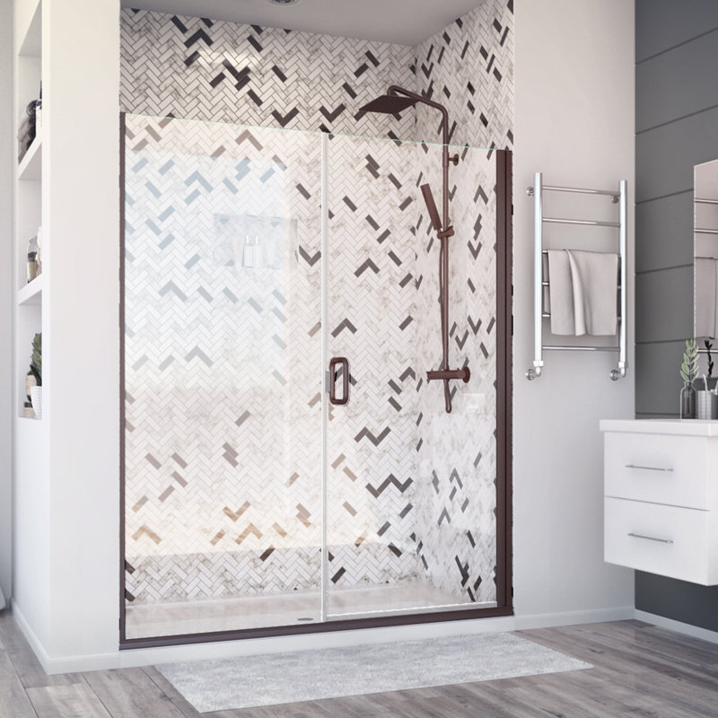 Porte de douche à charnière semi-sans cadre et panneau en bronze de luxe l 60 po x H 71,375 po Deluxe, Bronze huilé