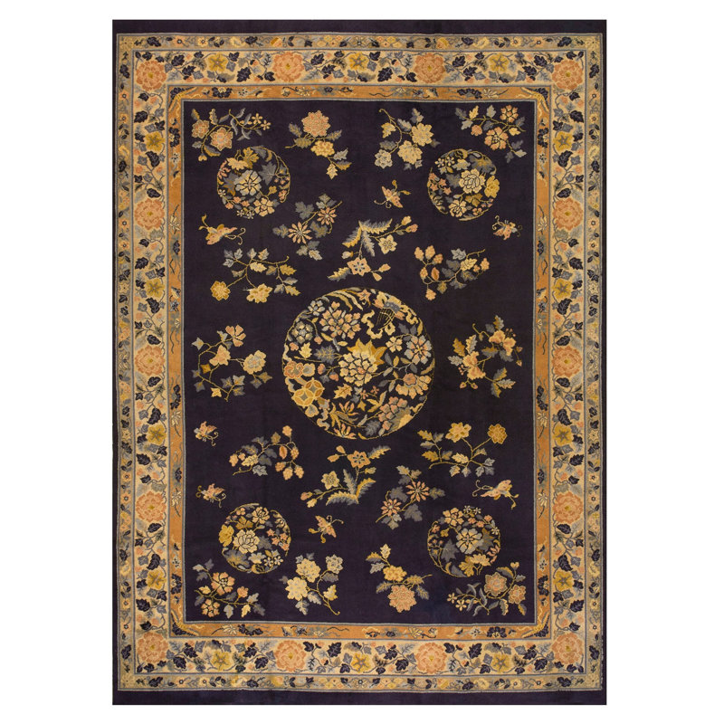 Tapis bleu antique en laine noué à la main