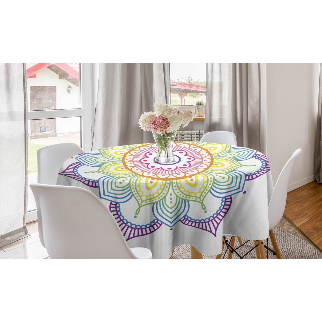 Runde Tischdecke, Waagen und Punkte, Regenbogen-Mandala, Mehrfarbig