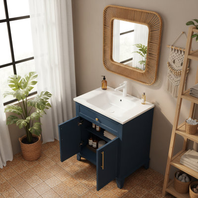 Meuble-lavabo moderne 28 po avec tiroirs et poignées en métal
