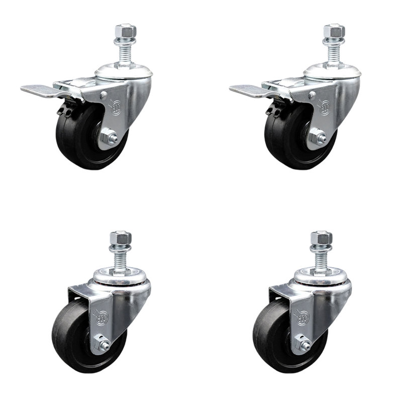 Jeu de roulettes pivotantes de 3,5 mm avec roues en caoutchouc souple de 12 mm et 2 freins à verrouillage total