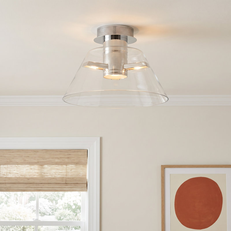 Hales - 14 Inch LED Semi Flush with Clear Glass, Polished Nickel