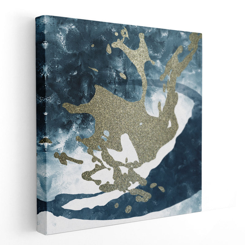 «Blue Gold Splash 1», reproduction d'art sur toile, H 12 po x l 12 po