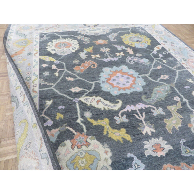 Tapis oriental gris anthracite noué à la main 7 pi 11 po x 9 pi 11 po G15075