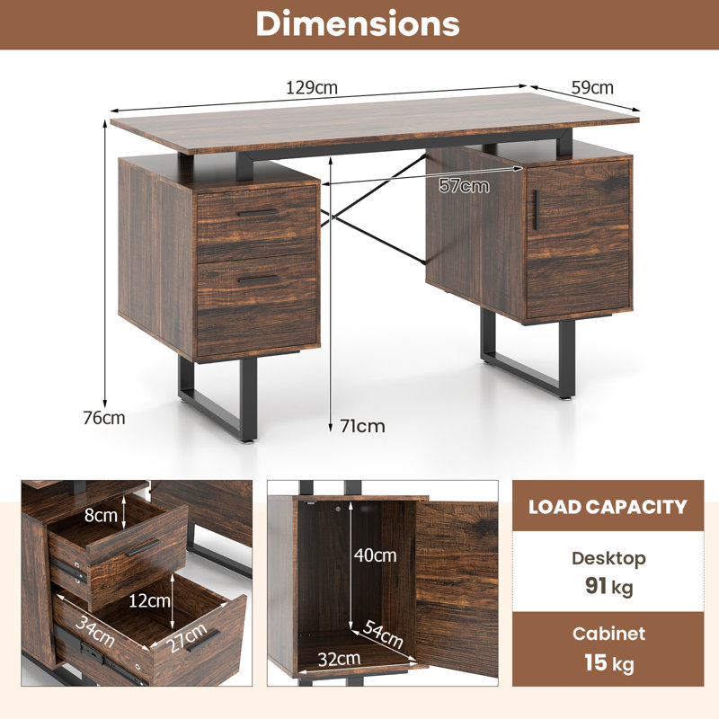 Amaleigh Metal Base Computer Desk, Brown