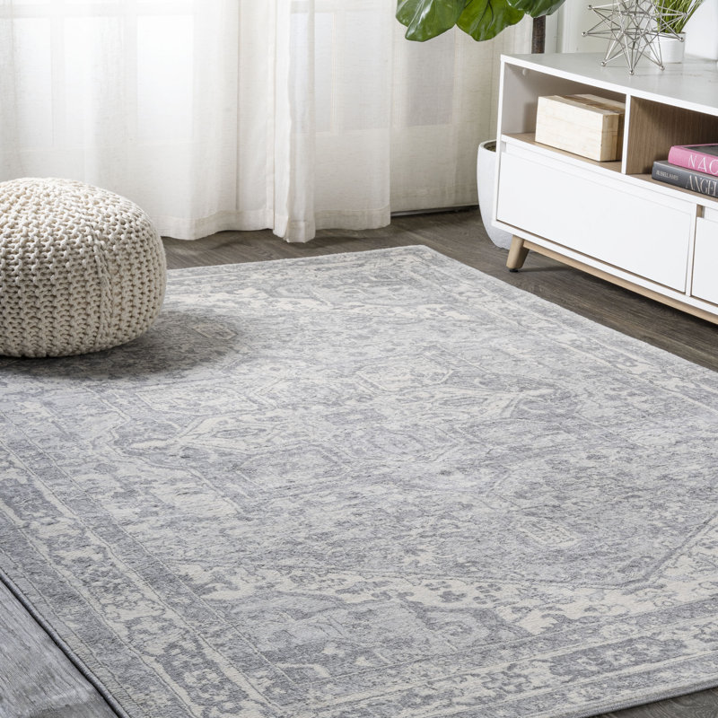 Modern Persian Vintage Medallion Light Gray/Ivory Rug, Rectangle 7'9" x 10'