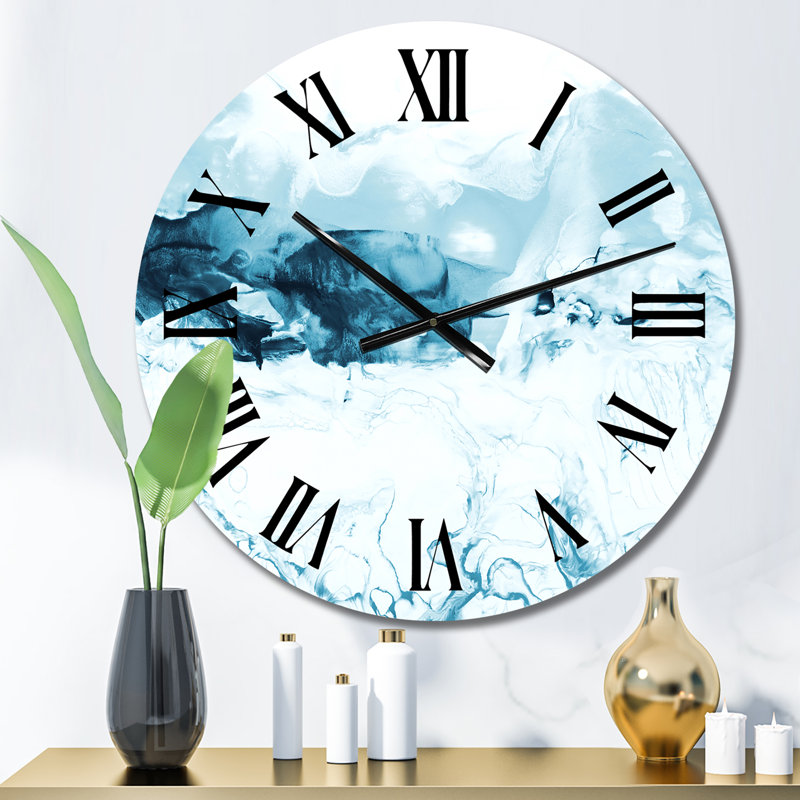 Bleu et blanc, nuages liquides Art I - horloge murale moderne, Petit