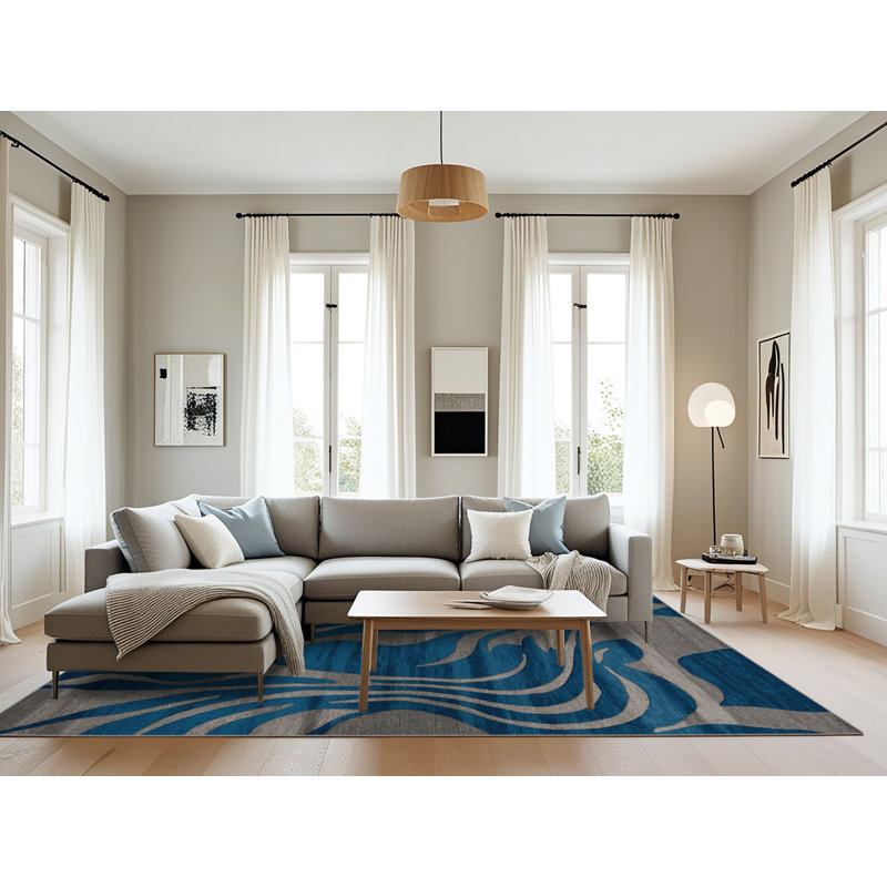 Tapis abstrait gris lavable à la machine, Rectangulaire 8 pi x 12 pi