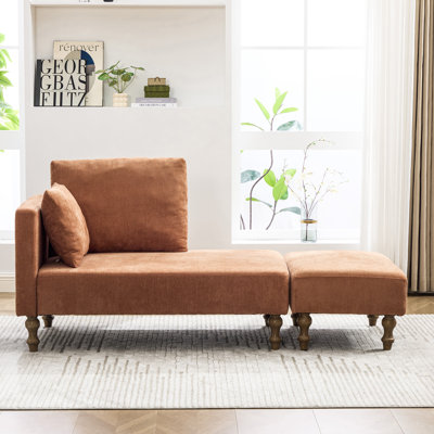 Chaise longue rembourrée, 62 po x 30 po x 34 po, chenille, 1 pièce, chaise longue, brun clair, siège allongé qui supporte l'inclinaison complète et le repose-pieds