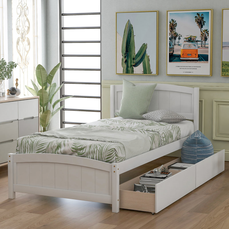 Lit plateforme simple avec deux tiroirs, Blanc