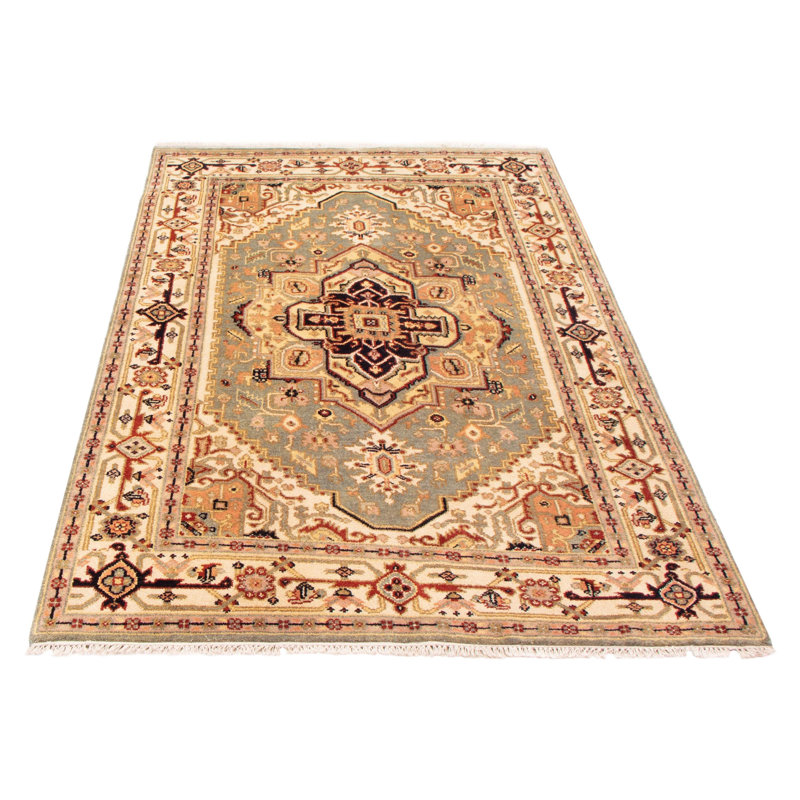 Tapis unique en laine noué à la main nouvel âge de 5 pi 11 po x 9 pi Tenyce - gris / crème / brun