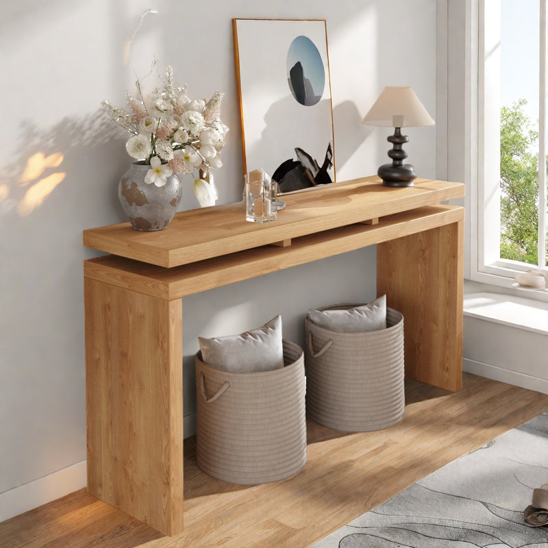Console Table With Double Board Suspension Design, Antique Brown