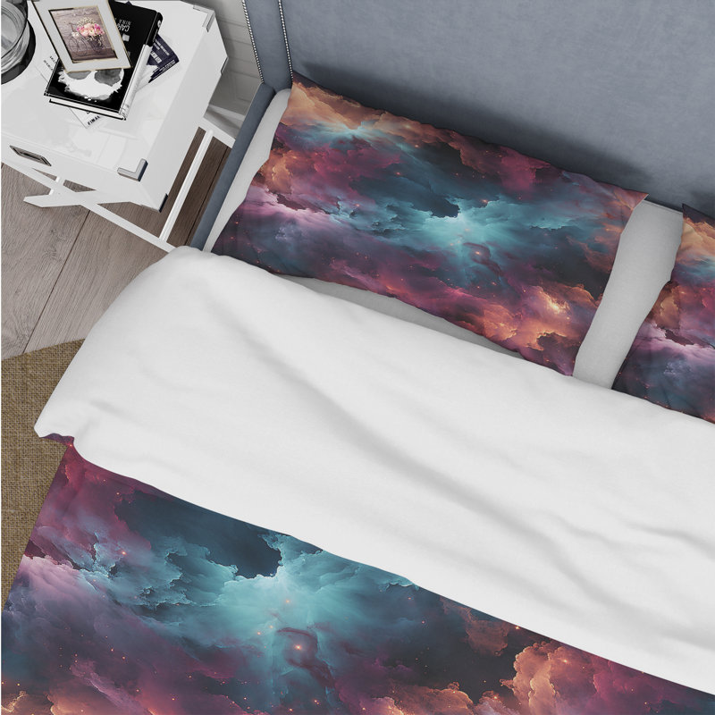 Ensemble de housse de couette Nebula Reverie Moody, Housse de couette pour grand lit et 2 taies décor
