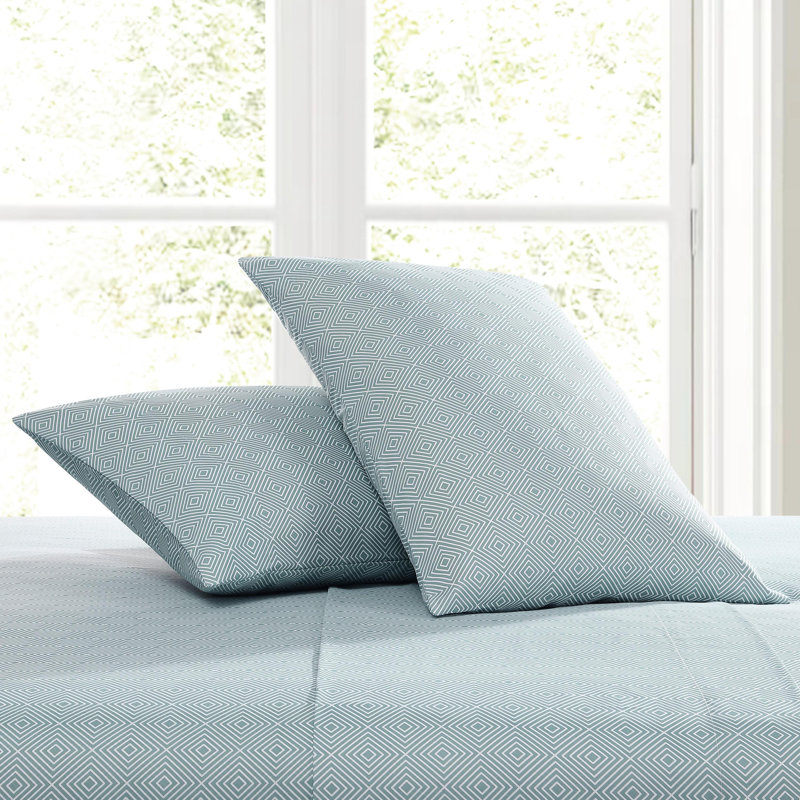 Twin XL Diamond Printed Green-Gray Microfiber Sheet Set