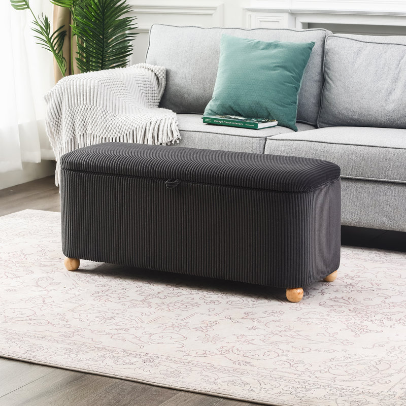 Banc de rangement rectangulaire, Velours côtelé gris foncé