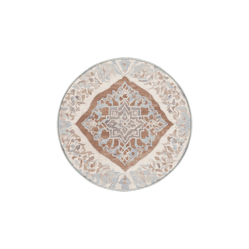 Machine Washable Beige Area Rug, Round 4'