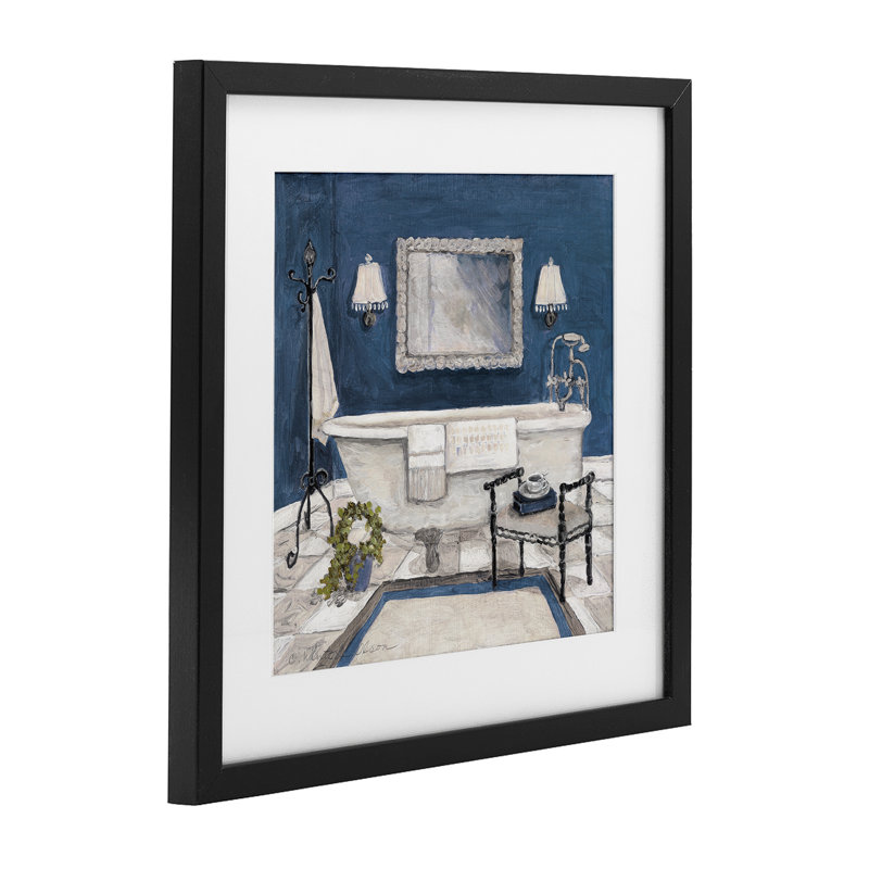 «Blue Bath Ready For Relaxing», reproduction encadrée sous verre, conception de Charlene Olson, Cadre noir minuit